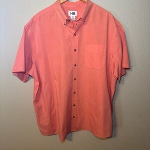 Harbor Bay Mens Button Front Short Sleeve Peach Shirt 2XL W/ Pocket
